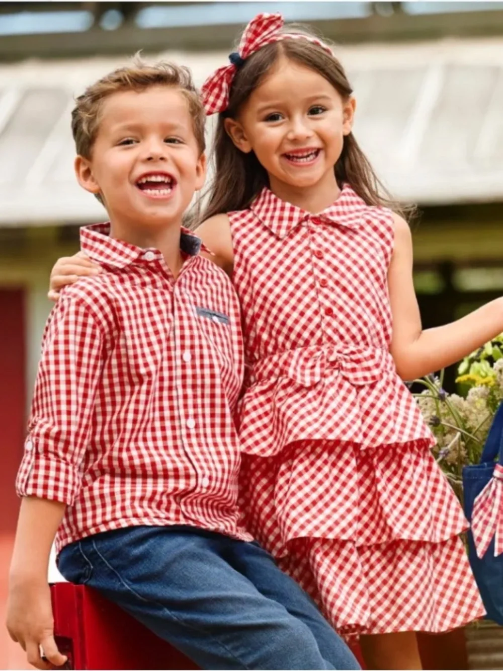 Gymboree Boy’s ‘Farming Friends’ Red and White Gingham L/S Shirt Size 6
